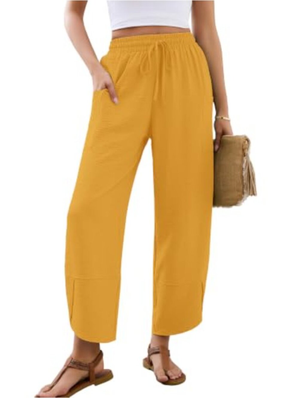 Women's Baggy Wide Leg Palazzo Pants - Elastic Waist Lounge Trousers